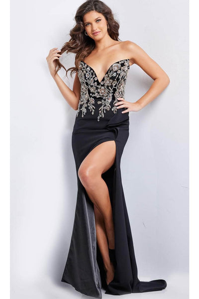 Jovani 38746 - Satin Cape Beaded Long Gown - Prom