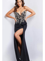 Jovani 38746 - Satin Cape Beaded Long Gown