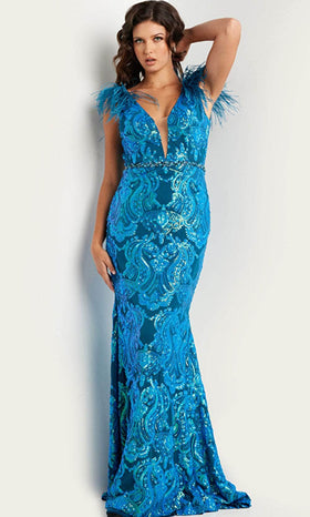 Jovani 38758 - Feather Sequined Long Gown