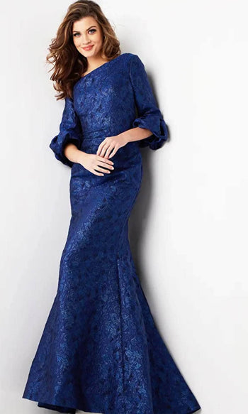 Jovani 38791 - Quarter Sleeve Asymmetrical Neck Prom Gown - Prom