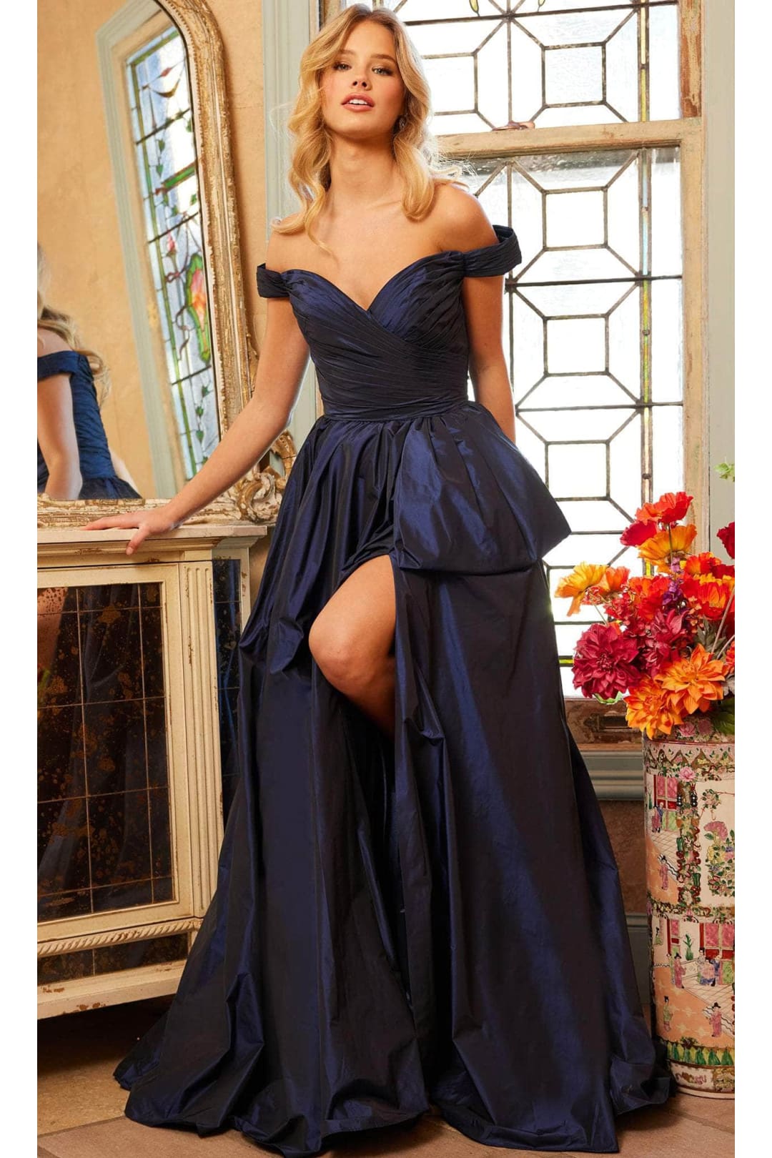 Jovani 38947 - Ruched Single Off-Shoulder Prom Gown - Prom