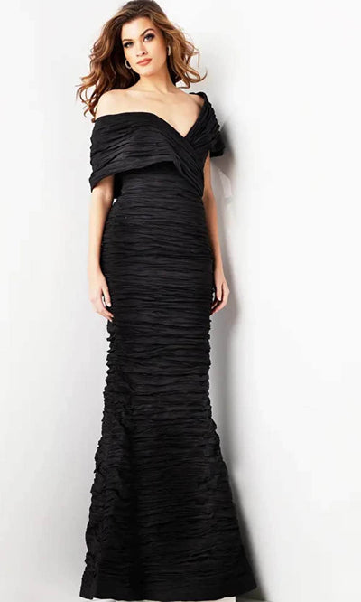Jovani 38954 - Off-Shoulder V-Shaped Back Prom Dress - Prom