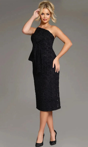 Jovani Floral One-Shoulder Midi Dress