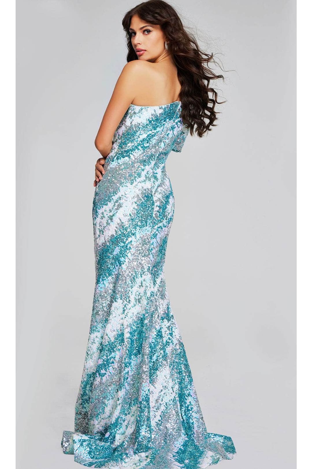 Jovani 39077 - Asymmetric Evening Gown with Full Sequins - Prom