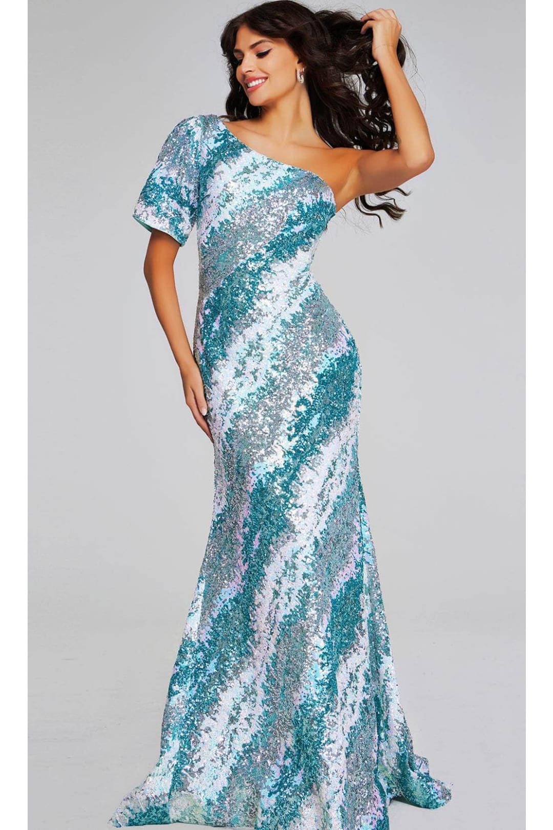 Jovani 39077 - Asymmetric Evening Gown with Full Sequins - Prom