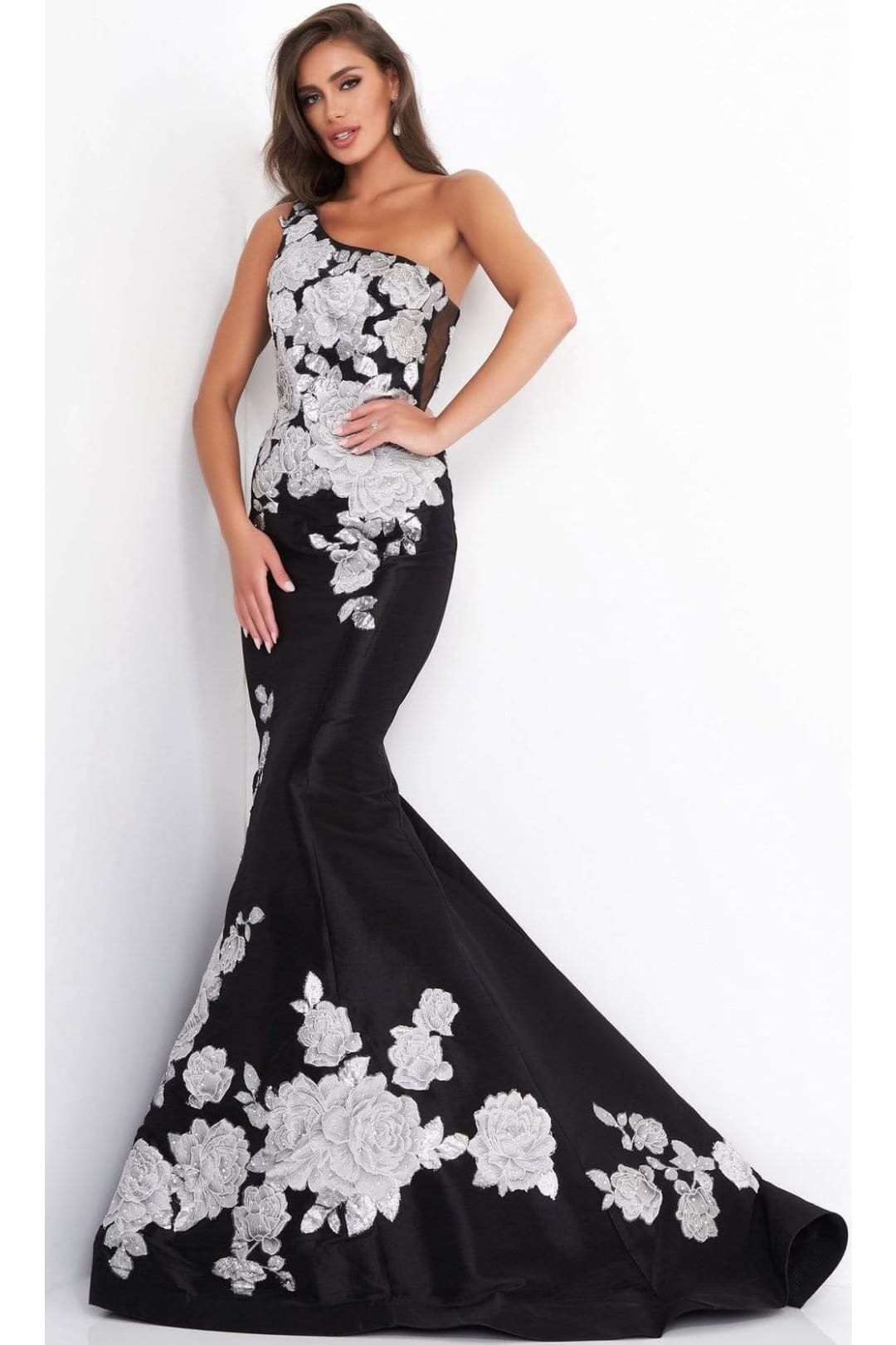 Jovani 3918 - Floral One-Shoulder Mermaid Dress - Prom