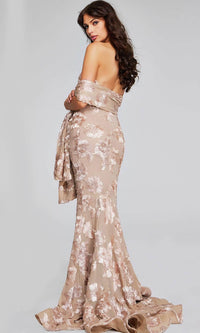 Jovani 39267 - Asymmetric Evening Gown with Floral Appliqué - Prom