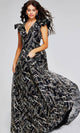 Jovani 39274 - V-Neck Evening Gown with Geometric Sequins - Prom