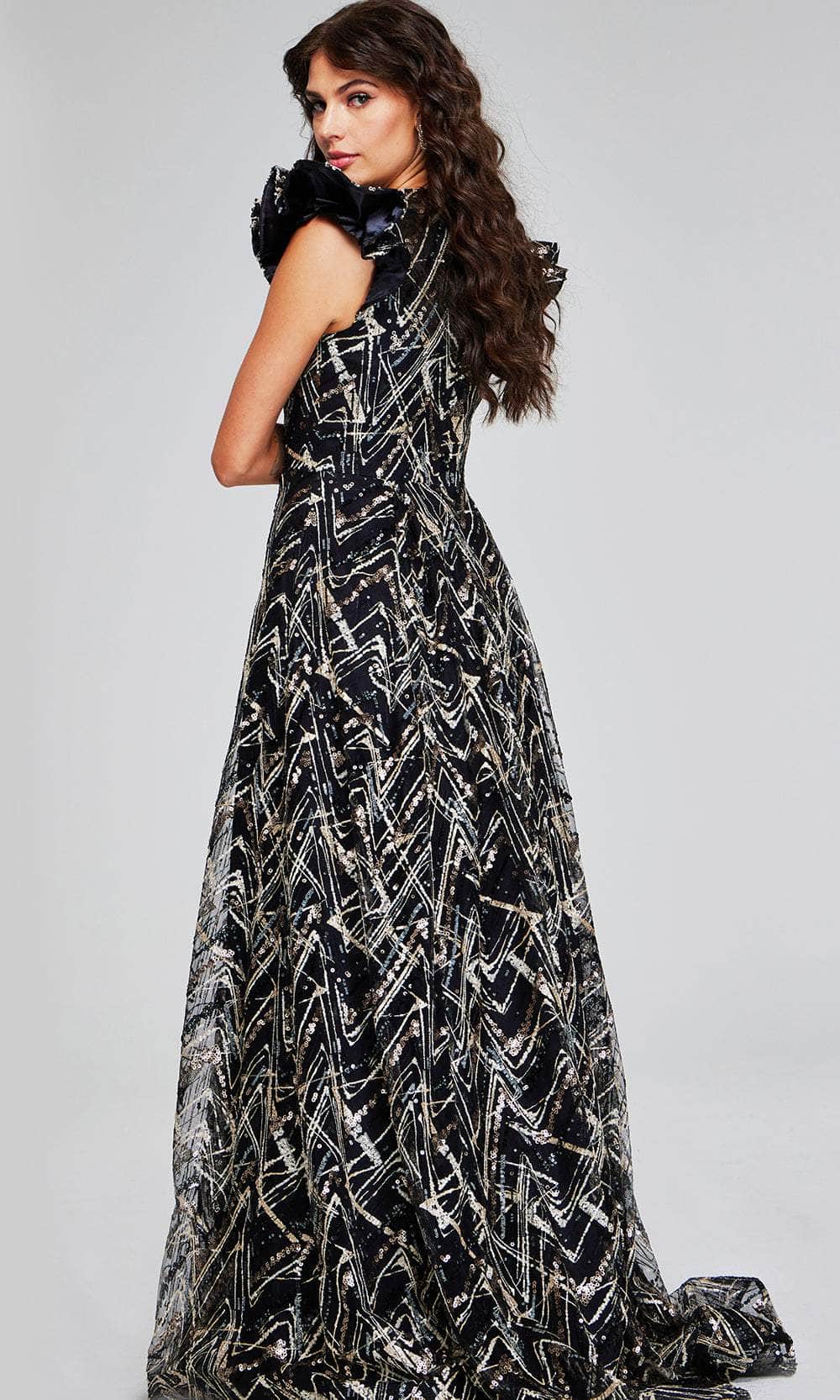 Jovani 39274 - V-Neck Evening Gown with Geometric Sequins - Prom