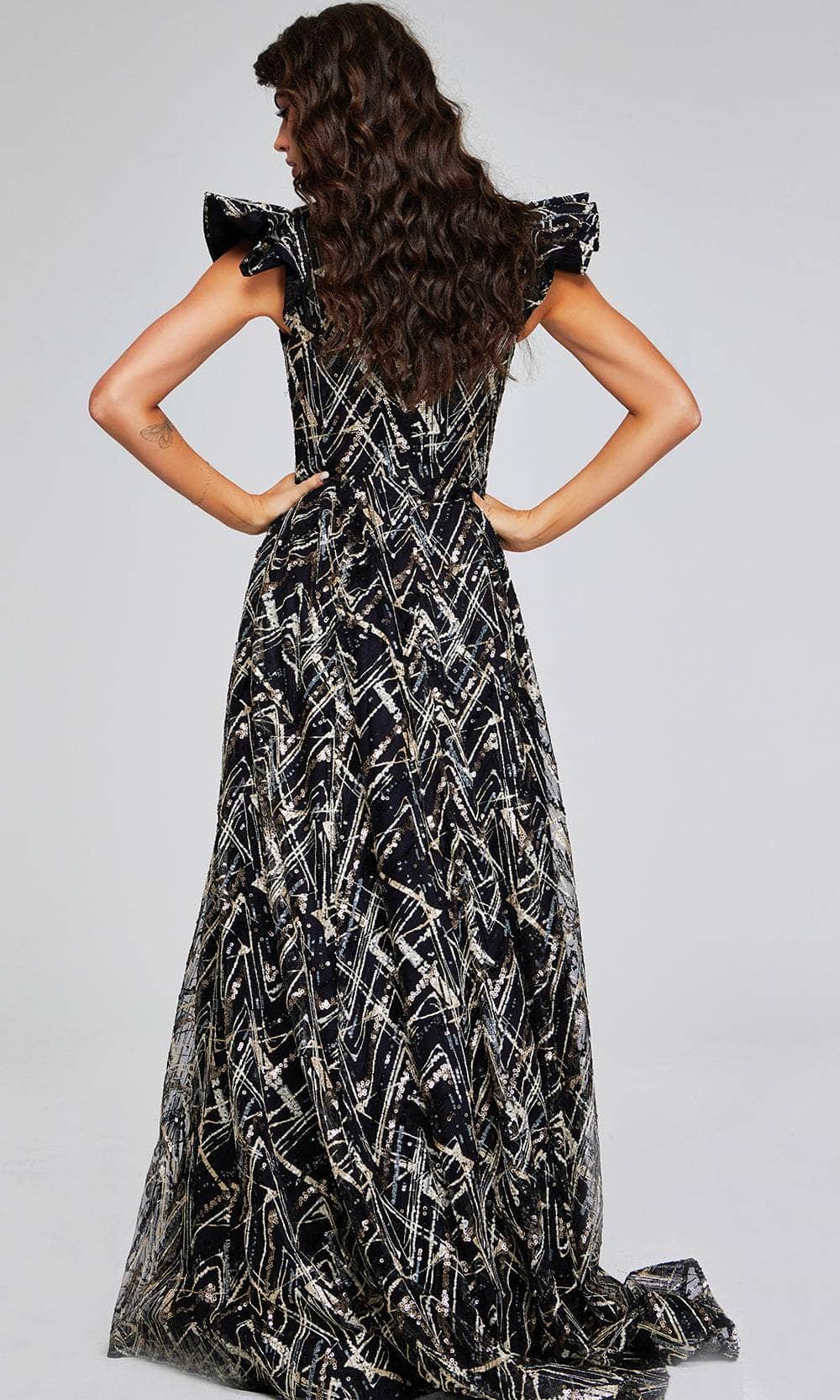 Jovani 39274 - V-Neck Evening Gown with Geometric Sequins - Prom