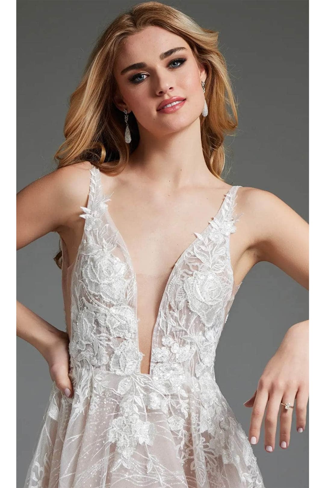 Jovani 39435 - Romantic Floral A-Line Bridal Gown - Prom