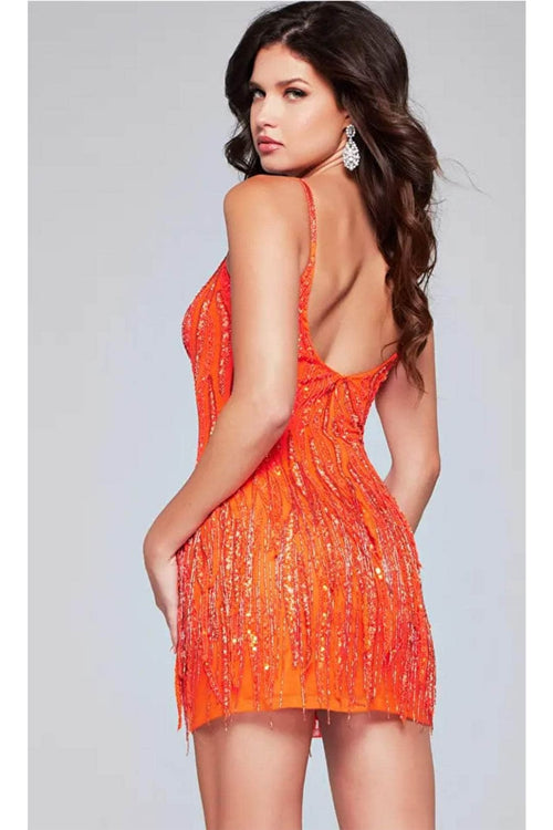 Jovani 39628 - Scoop Neck Fringed Cocktail Dress - Prom