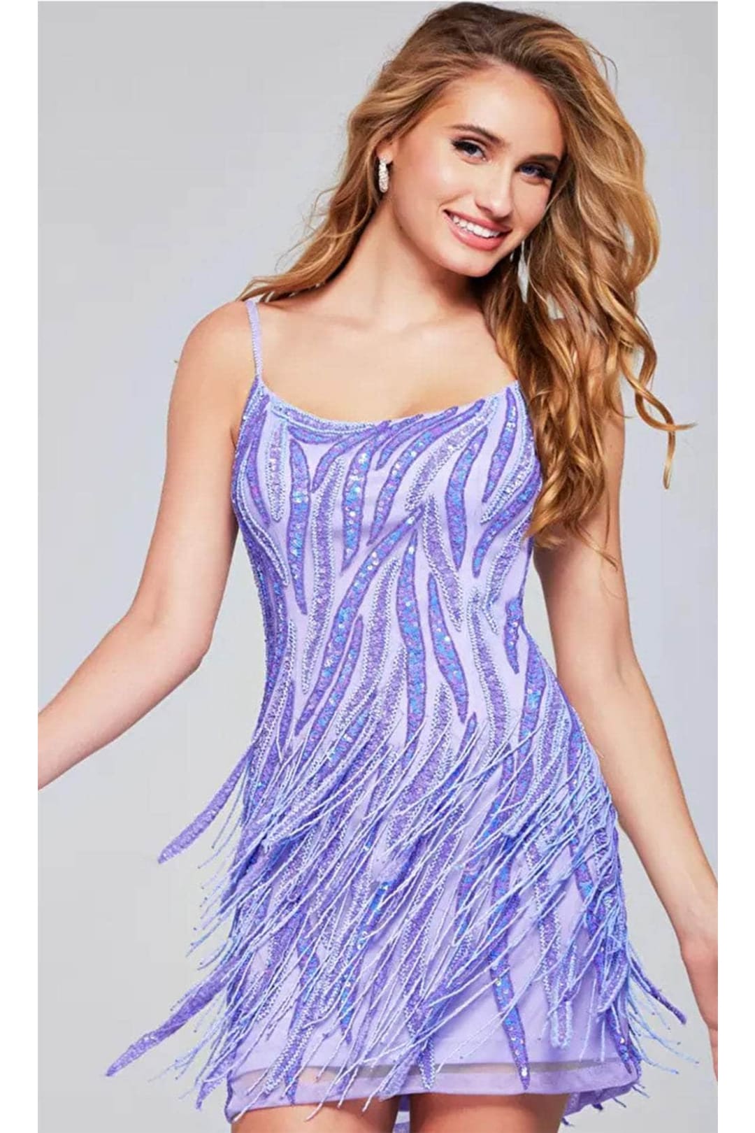 Jovani 39628 - Scoop Neck Fringed Cocktail Dress - Prom