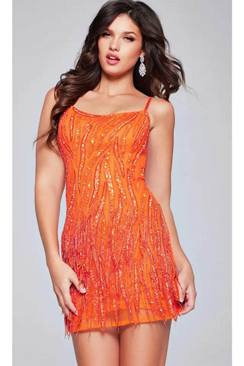 Jovani 39628 - Scoop Neck Fringed Cocktail Dress - Prom