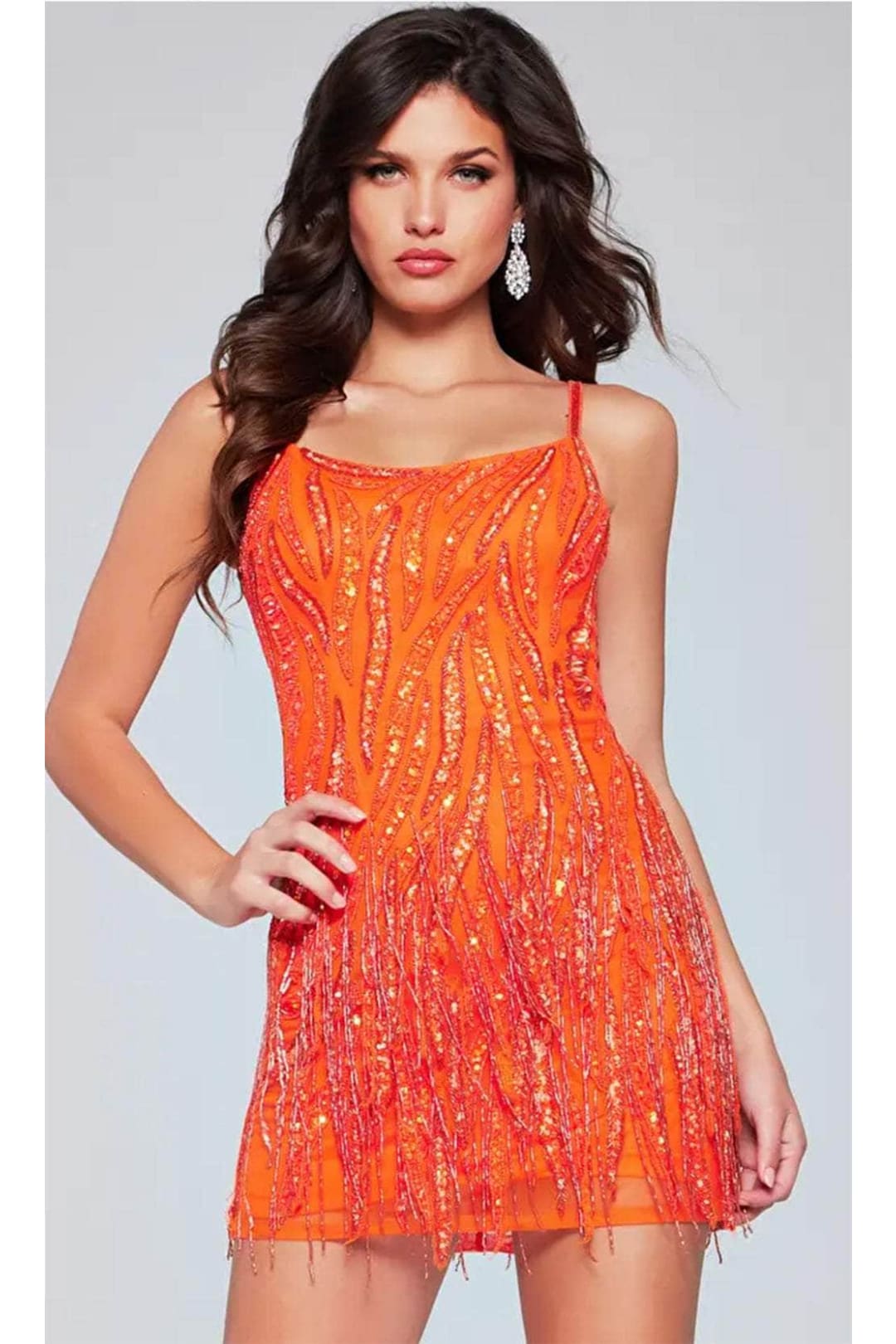 Jovani 39628 - Scoop Neck Fringed Cocktail Dress - Prom