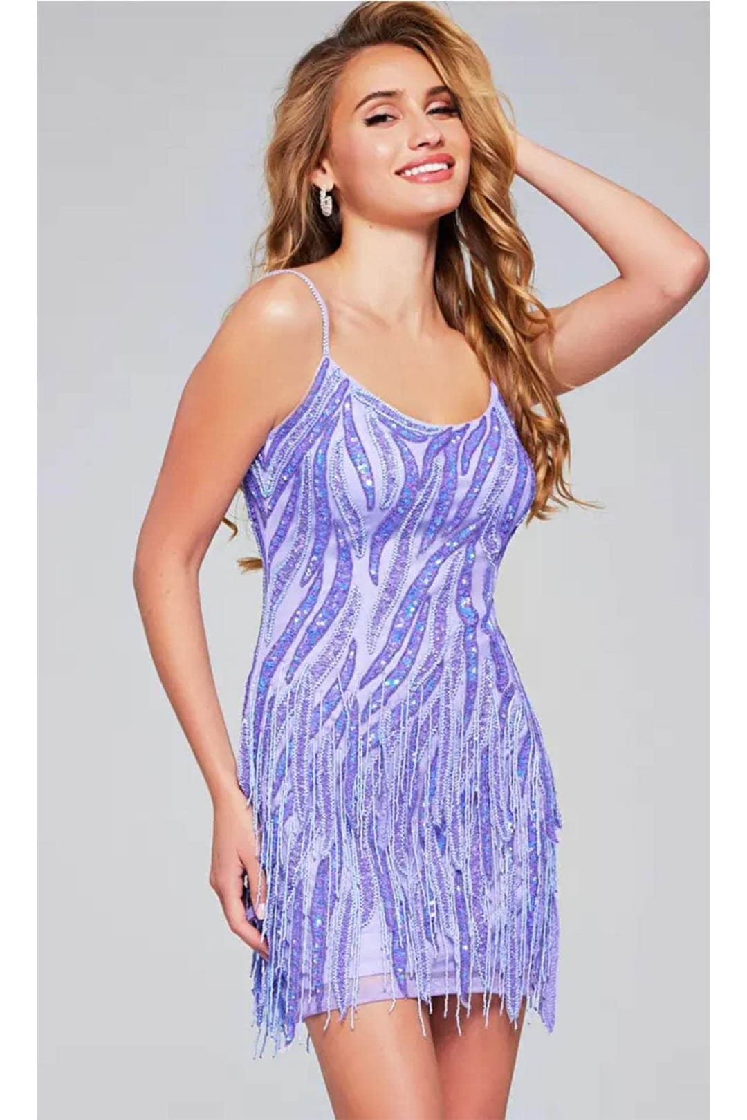 Jovani 39628 - Scoop Neck Fringed Cocktail Dress - Prom