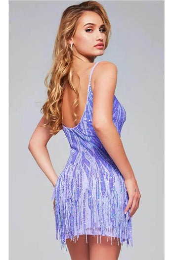 Jovani 39628 - Scoop Neck Fringed Cocktail Dress - Prom