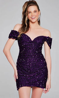 Jovani 39631 - Dazzling Sequin Off-Shoulder Cocktail Dress - Prom