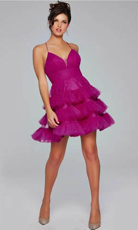 Jovani 39655 - Tiered Cocktail Dress with Lace-Up Back
