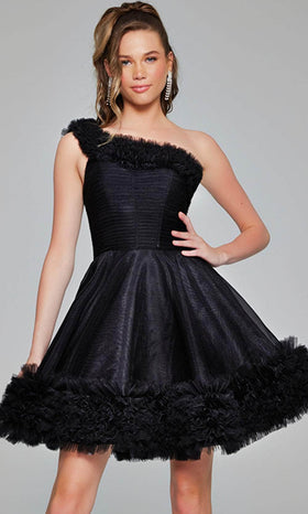 Jovani 39665 - Asymmetrical Cocktail Dress with Ruffle Trim