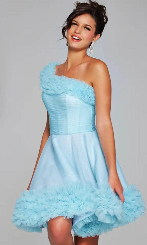 Jovani 39665 - Asymmetrical Cocktail Dress with Ruffle Trim - Prom