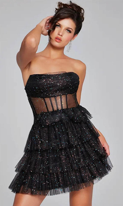Jovani 39666 - Glitter Tulle Cocktail Dress - Prom