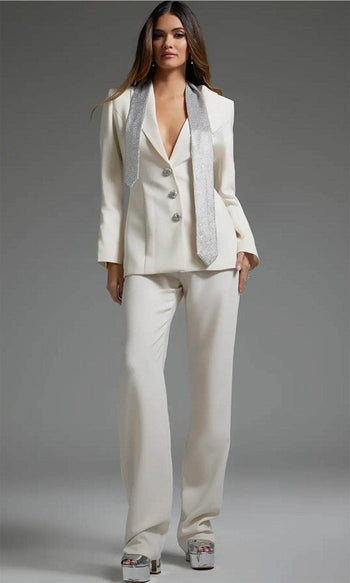 Jovani - 39726 Bridal Pantsuit with Collared Design - Prom