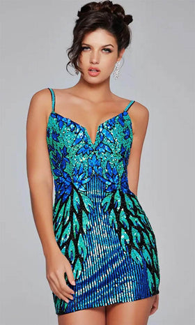 Jovani 39907 - Deep V-Neck Embellished Cocktail Dress