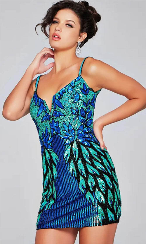 Jovani 39907 - Deep V-Neck Embellished Cocktail Dress - Prom