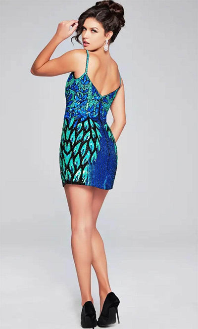 Jovani 39907 - Deep V-Neck Embellished Cocktail Dress - Prom