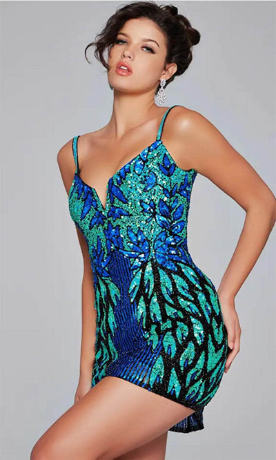 Jovani 39907 - Deep V-Neck Embellished Cocktail Dress - Prom