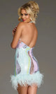 Multicolor Sequin Halter Dress with Feathers by Jovani