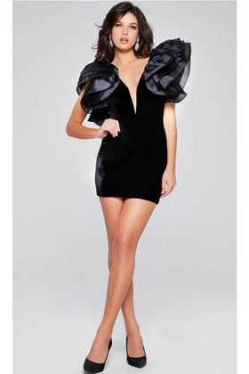 Jovani 40140 - Ruffle Sleeve Plunging Neck Cocktail Dress