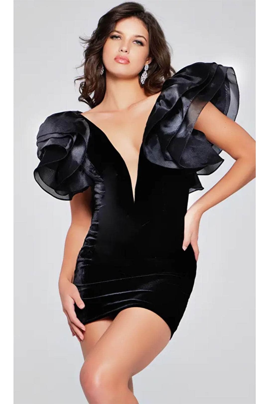 Jovani 40140 - Ruffle Sleeve Plunging Neck Cocktail Dress - Prom