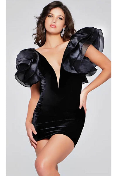 Jovani 40140 - Ruffle Sleeve Plunging Neck Cocktail Dress - Prom