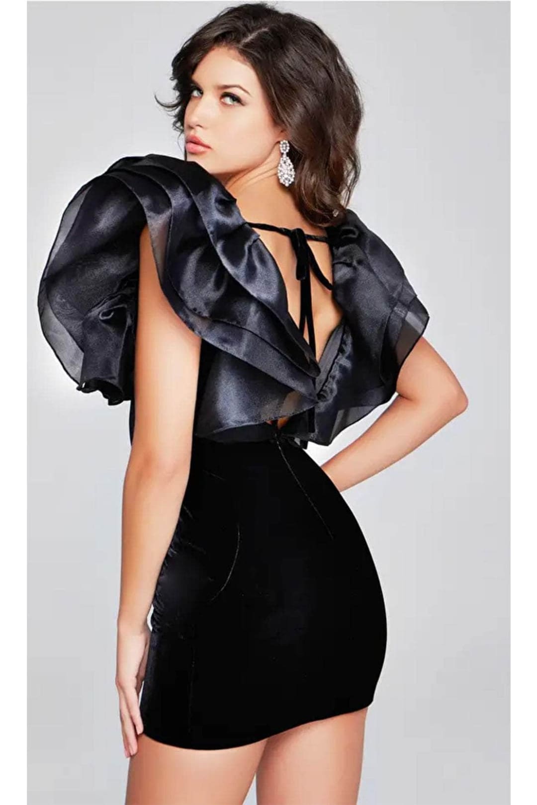 Jovani 40140 - Ruffle Sleeve Plunging Neck Cocktail Dress - Prom