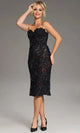 Strapless Sheer Lace Midi Dress by Jovani