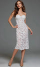 Strapless Sheer Lace Midi Dress by Jovani