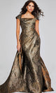 Jovani 40295 - Square Neck Evening Gown in Gold Textured Fabric - Prom