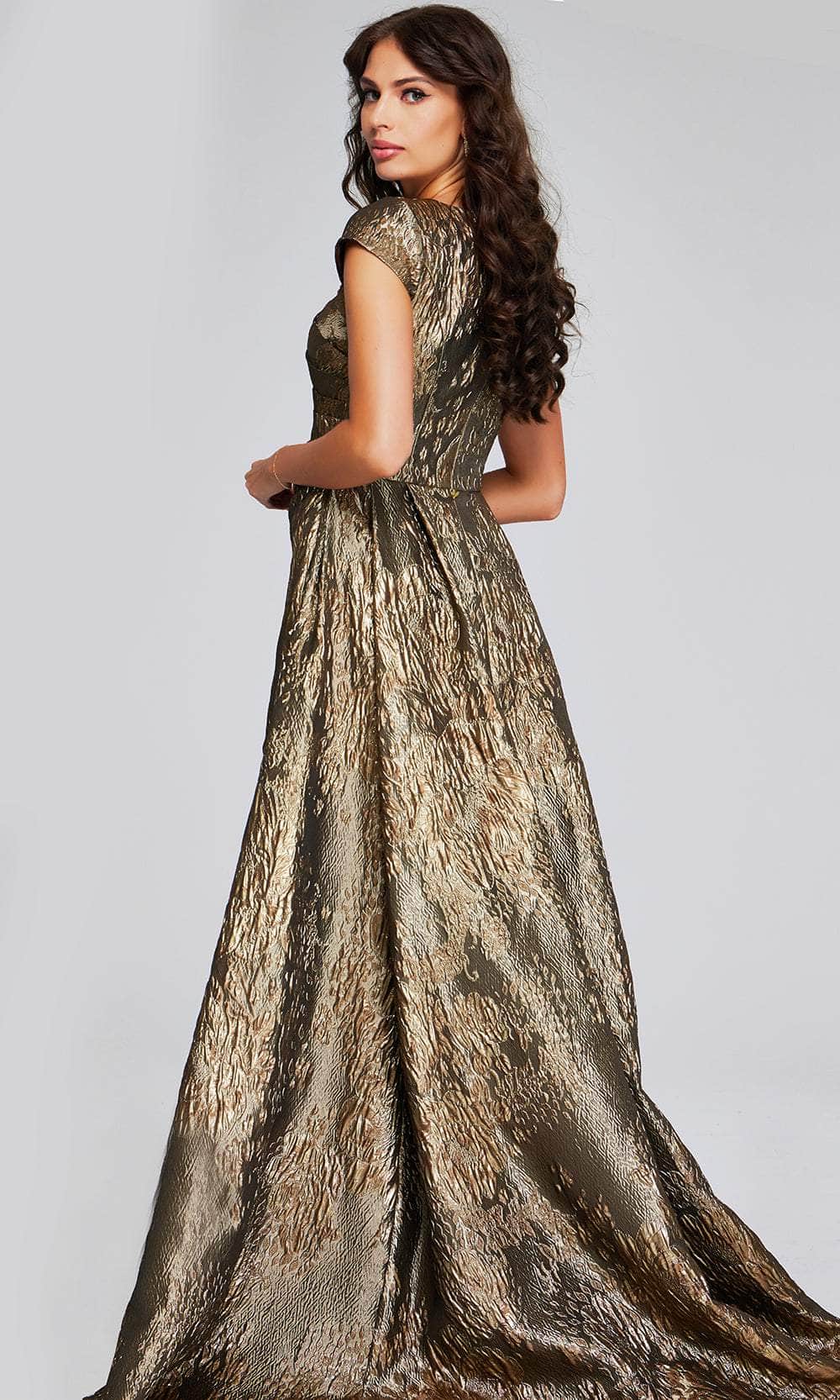 Jovani 40295 - Square Neck Evening Gown in Gold Textured Fabric - Prom