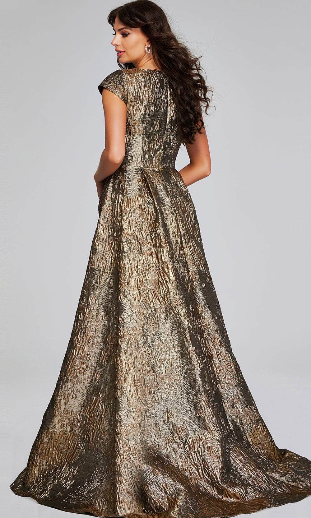 Jovani 40295 - Square Neck Evening Gown in Gold Textured Fabric - Prom