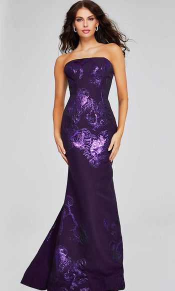 Jovani 40318 - Floral Embellished Strapless Prom Gown - Prom