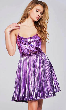 Jovani 40350 - Metallic Pleated Mini Dress