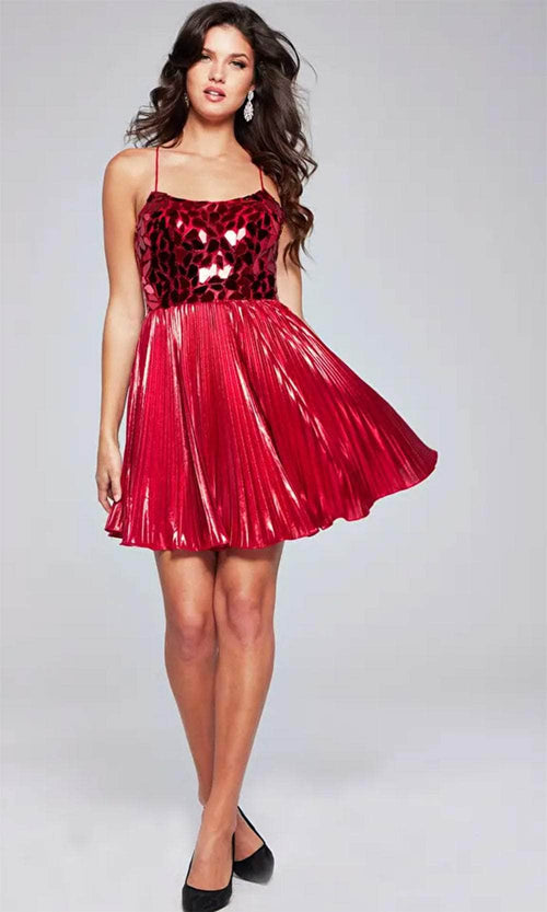 Jovani 40350 - Metallic Pleated Mini Dress - Prom