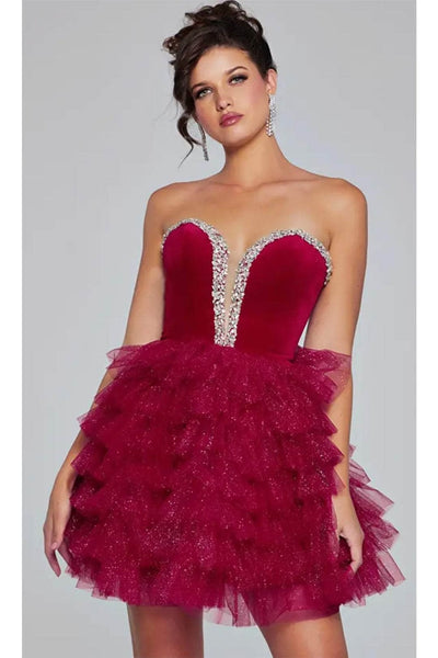 Jovani 40352 - Bejeweled Velvet Cocktail Dress - Prom
