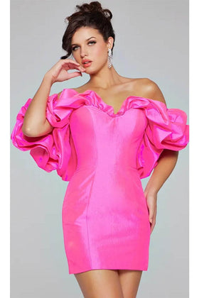 Jovani 40378 - Ruffled Neckline Sheath Cocktail Dress