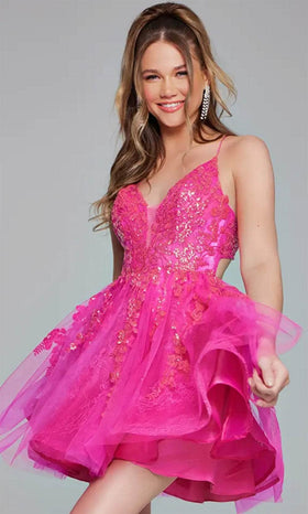 Jovani 40384 - Embroidered Cocktail Dress with Plunging V-Neck