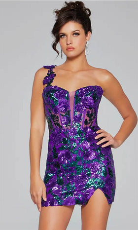 Jovani 40647 One-Shoulder Sheer Corset Cocktail Dress
