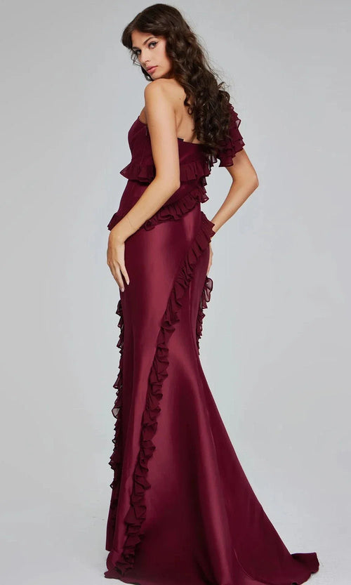 Striking One-Shoulder Ruffle Mermaid Gown by Jovani