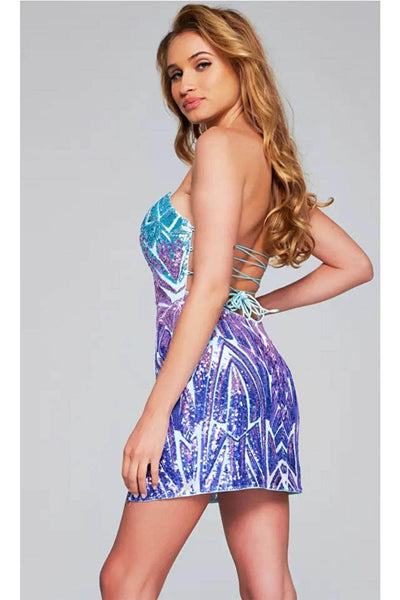 Jovani 40764 - Sequined Lace-Up Back Cocktail Dress - Prom